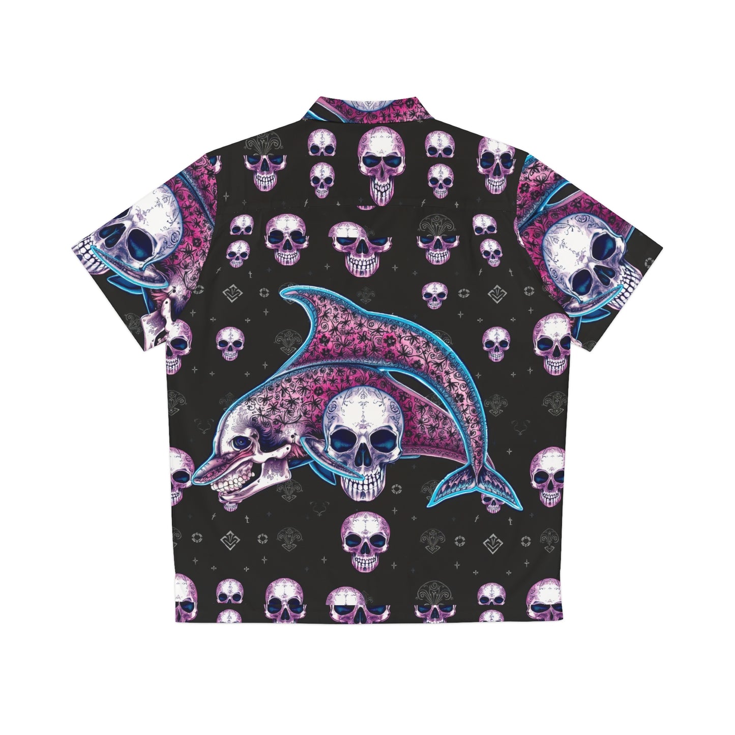 Men's Hawaiian Shirt - Neon Dolphin and Skulls Operator Shirt