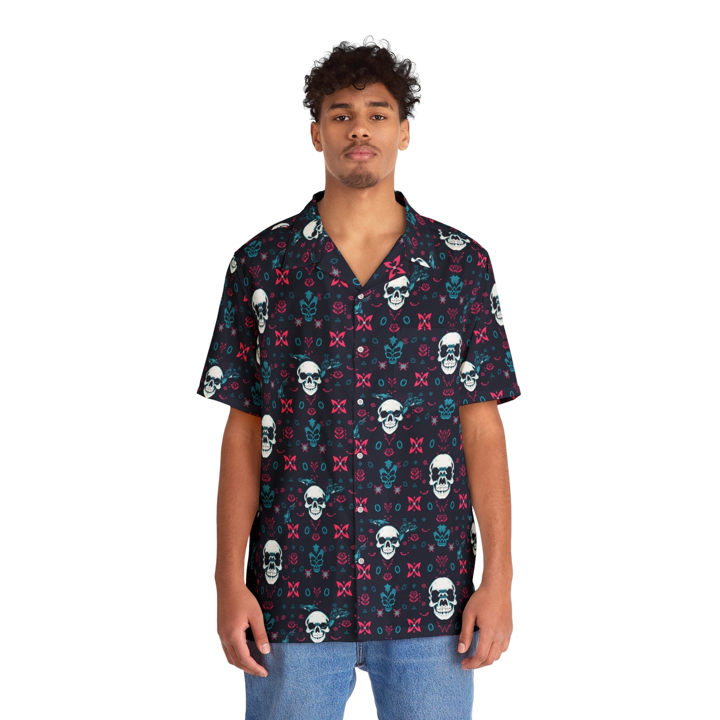 Men's Hawaiian Shirt - Posh Skull Pattern Operator Shirt